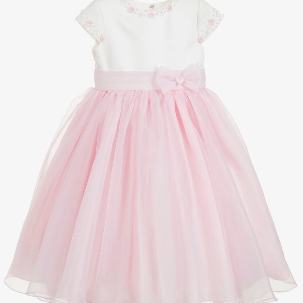 Girls' Pink and White Formal Tulle Dress with Bow